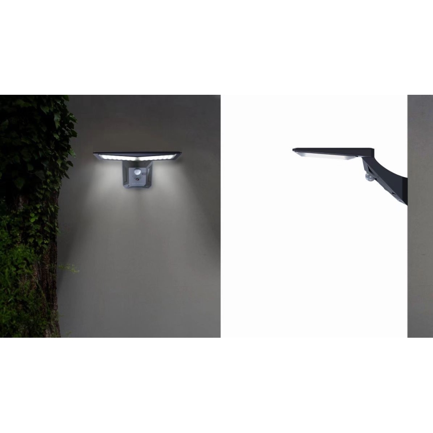 LED Solárne nástenné svietidlo so senzorom LED/2,6W/5,5V IP65 1800 mAh čierna