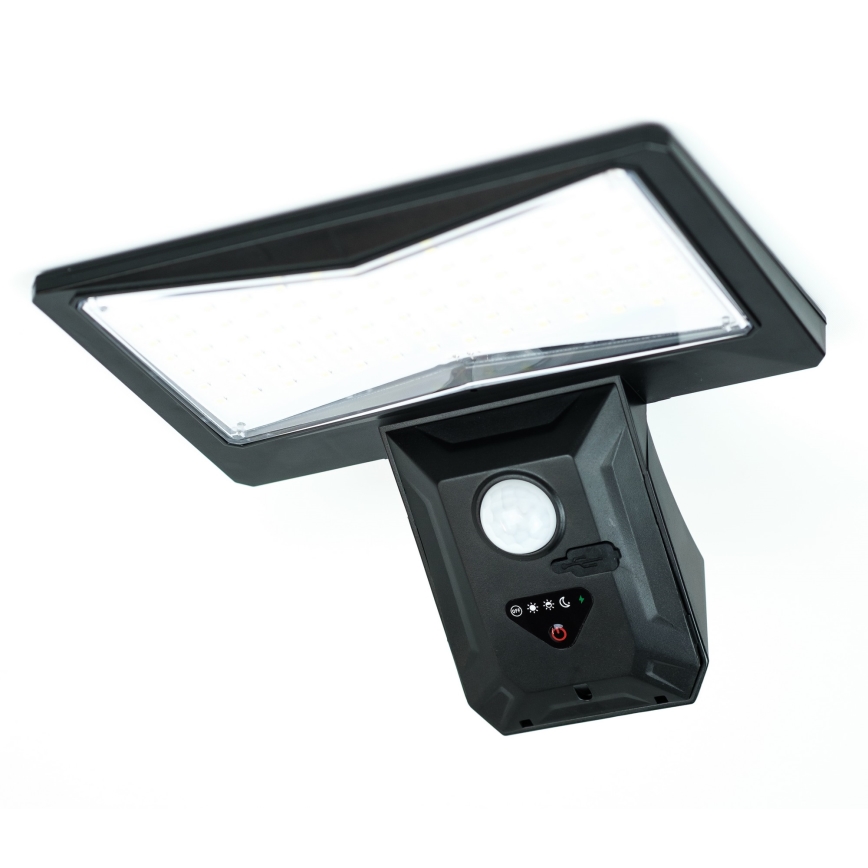LED Solárne nástenné svietidlo so senzorom LED/2,6W/5,5V IP65 1800 mAh čierna