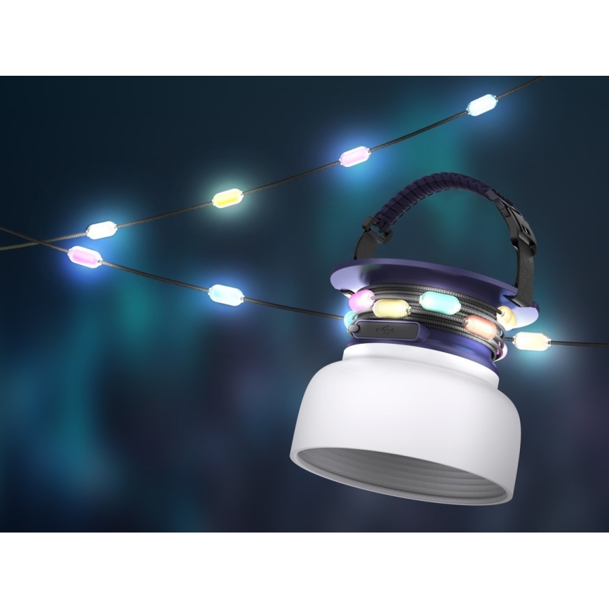 LED RGB Prenosná solárna nabíjacia lampa s LED reťazou LED/10W/5V 3600 mAh IP65 3600 mAh