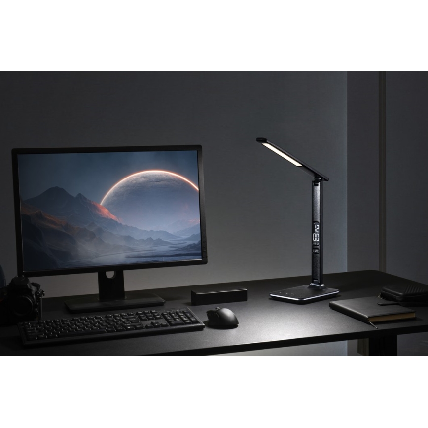 LED Stmievateľná stolná lampa s displejom LED/9W/230V/12V čierna