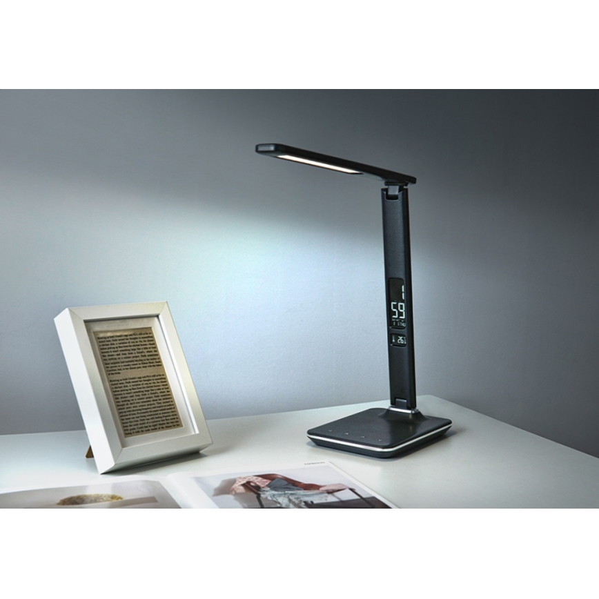 LED Stmievateľná stolná lampa s displejom LED/9W/230V/12V čierna