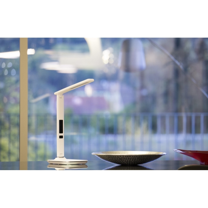 LED Stolná lampa s displejom LED/9W/230V biela