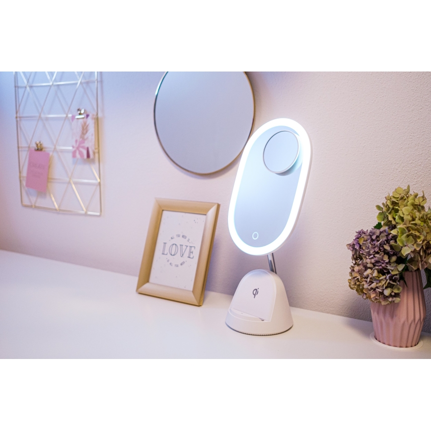 LED Stmievateľné kozmetické zrkadielko s bezdrôtovým nabíjaním LED/18W/230V