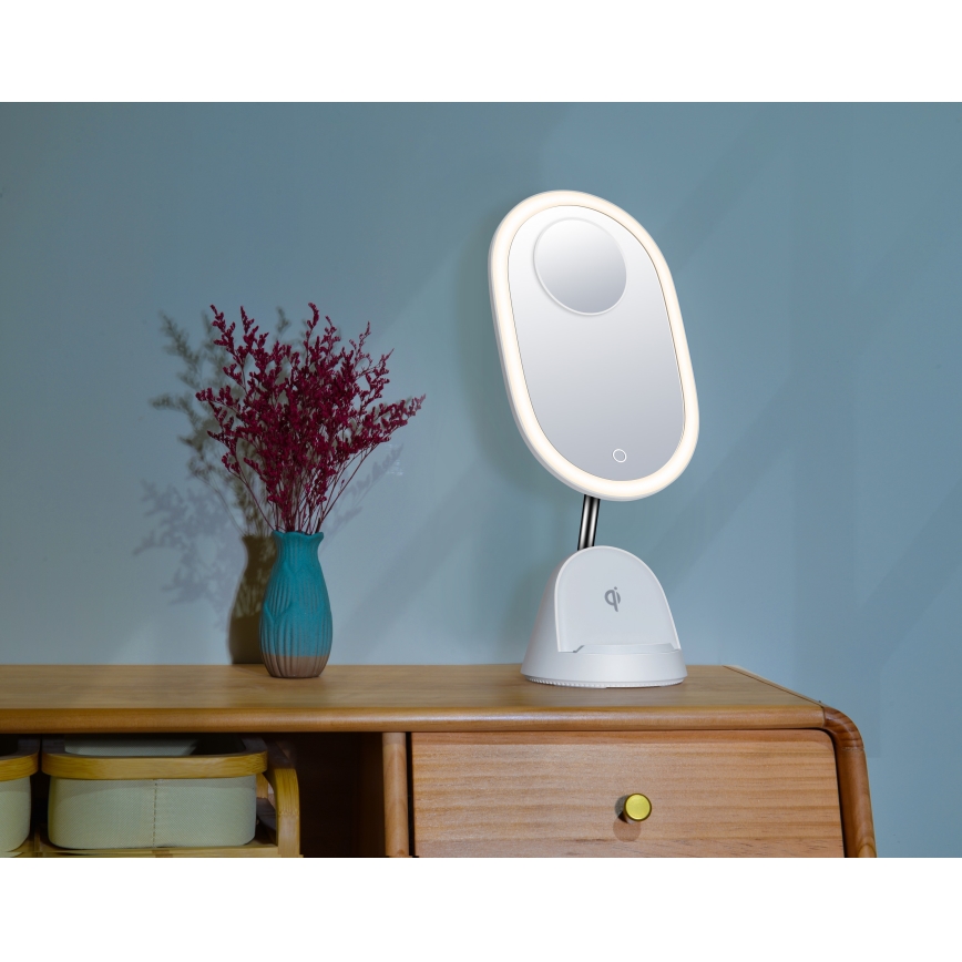 LED Stmievateľné kozmetické zrkadielko s bezdrôtovým nabíjaním LED/18W/230V