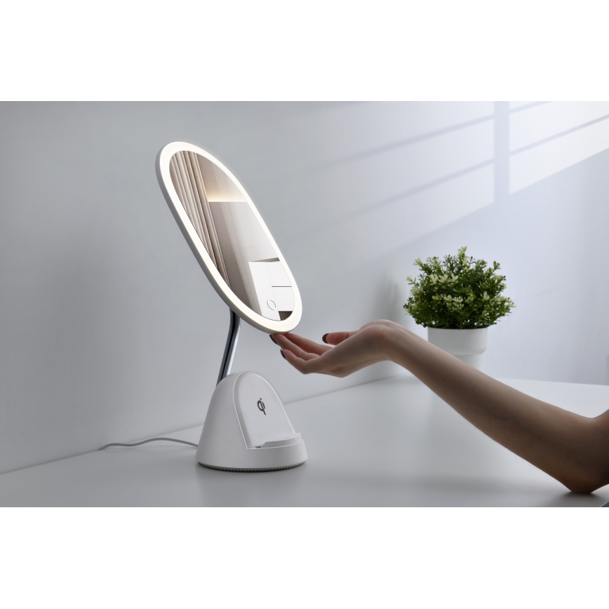 LED Stmievateľné kozmetické zrkadielko s bezdrôtovým nabíjaním LED/18W/230V