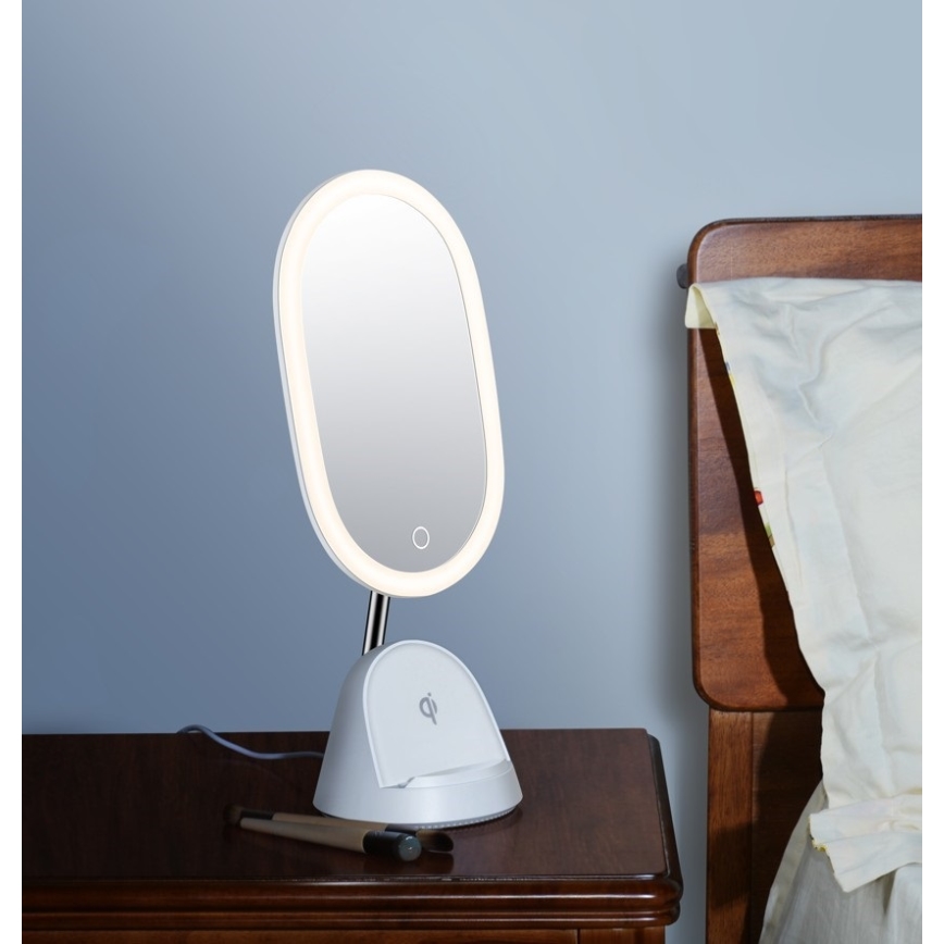 LED Stmievateľné kozmetické zrkadielko s bezdrôtovým nabíjaním LED/18W/230V