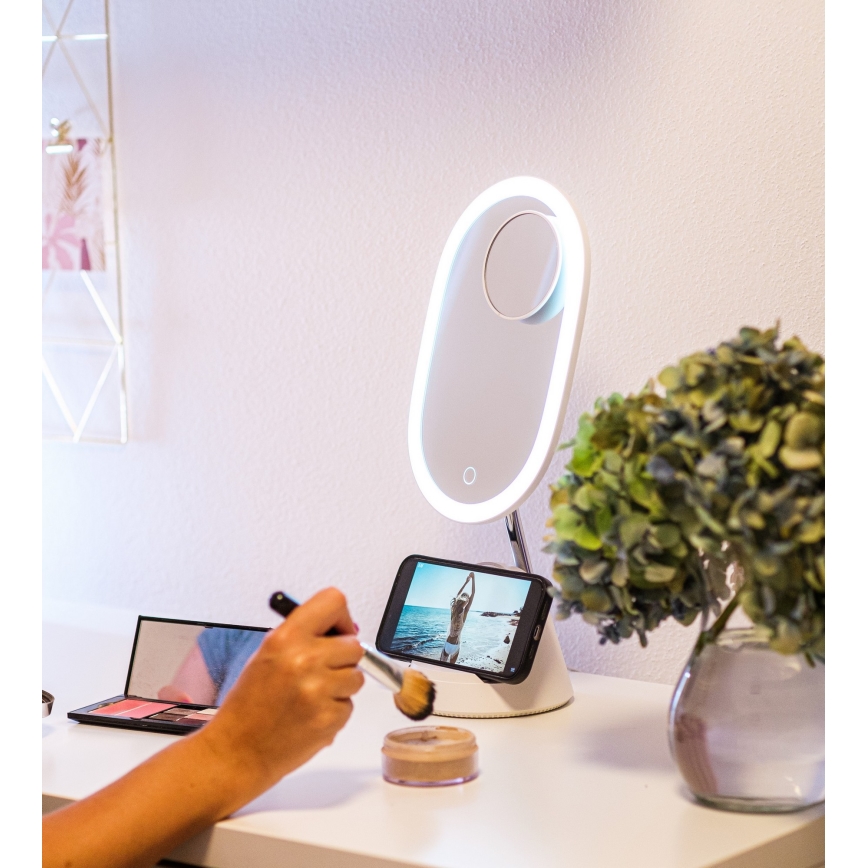 LED Stmievateľné kozmetické zrkadielko s bezdrôtovým nabíjaním LED/18W/230V