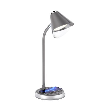 LED Stmievateľná stolná lampa s bezdrôtovým nabíjaním FINCH LED/9W/12/230V šedá/chróm