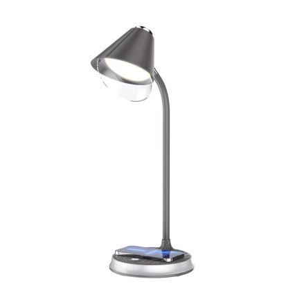 LED Stmievateľná stolná lampa s bezdrôtovým nabíjaním FINCH LED/9W/12/230V šedá/chróm