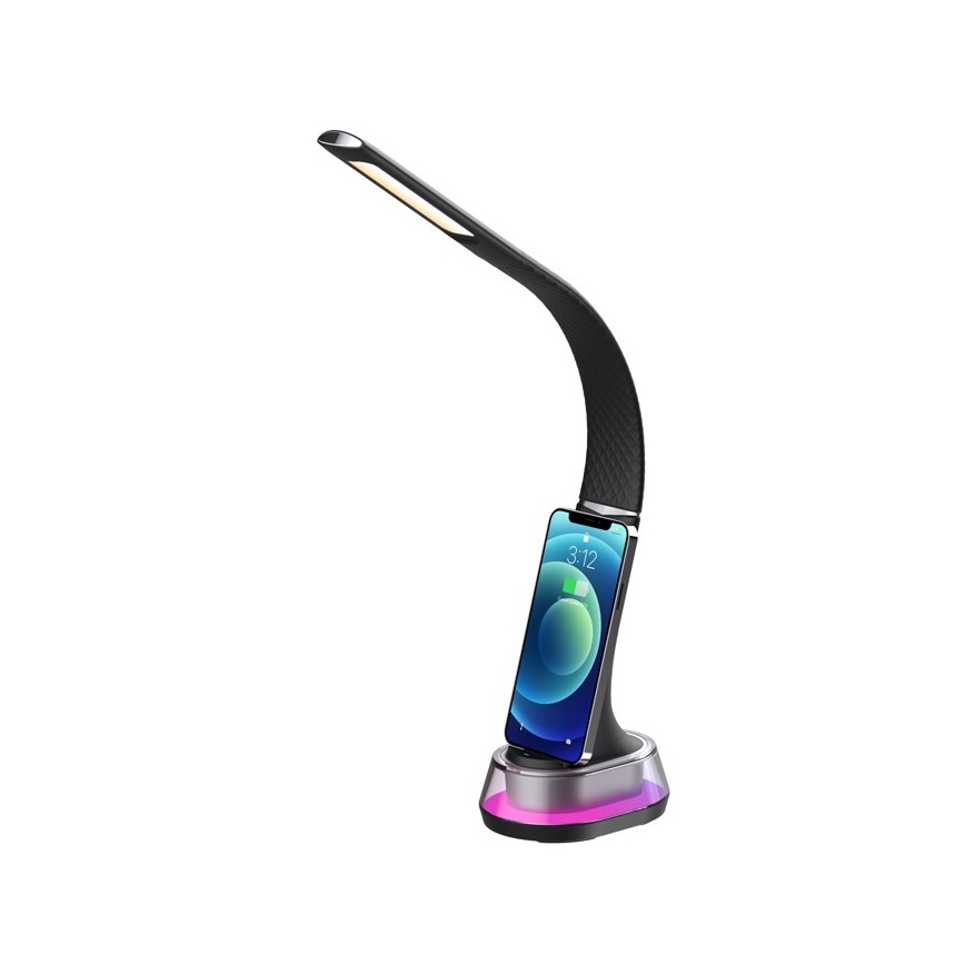 LED RGB Stmievateľná stolná lampa s bezdrôtovým nabíjaním CORELLA LED/7W/12/230V čierna