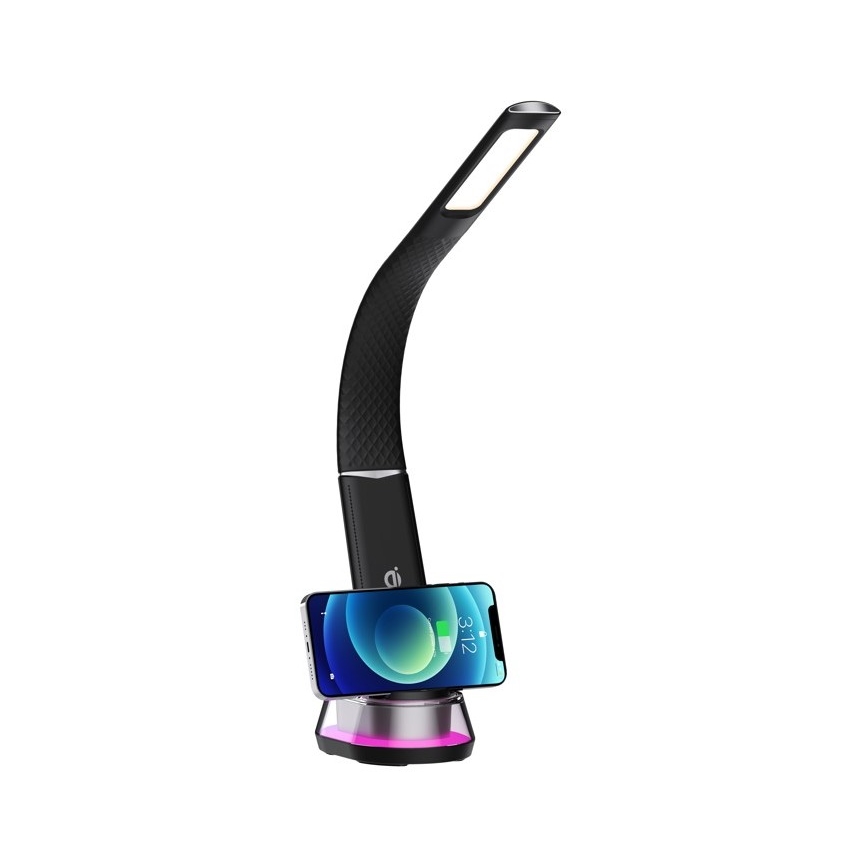 LED RGB Stmievateľná stolná lampa s bezdrôtovým nabíjaním CORELLA LED/7W/12/230V čierna