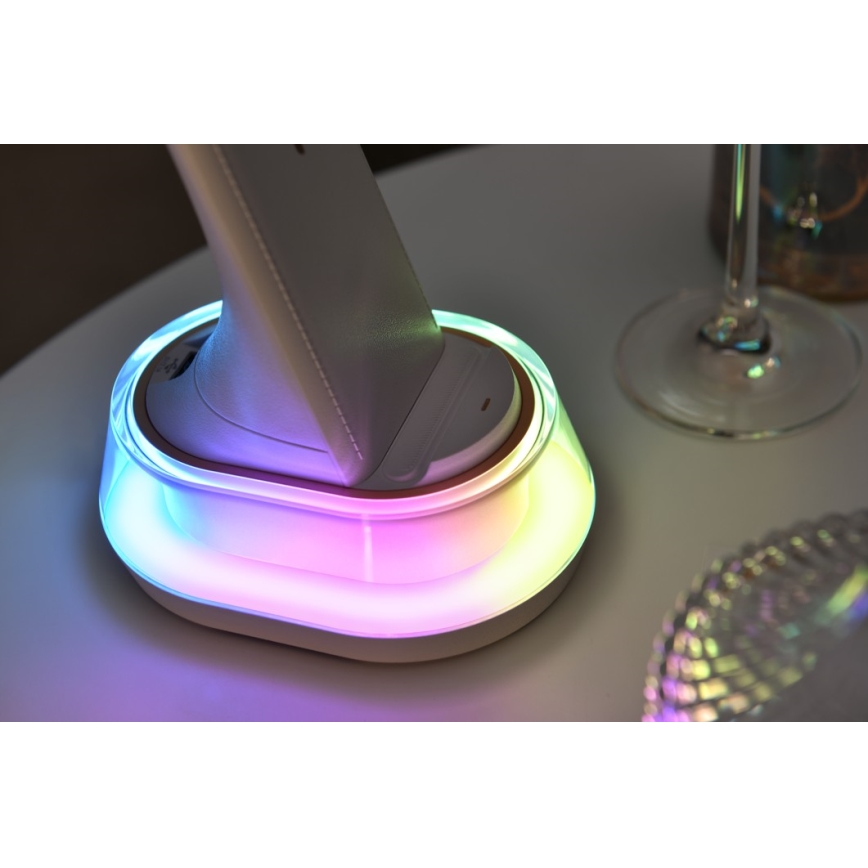 LED RGB Stmievateľná stolná lampa s bezdrôtovým nabíjaním CORELLA LED/7W/12/230V biela