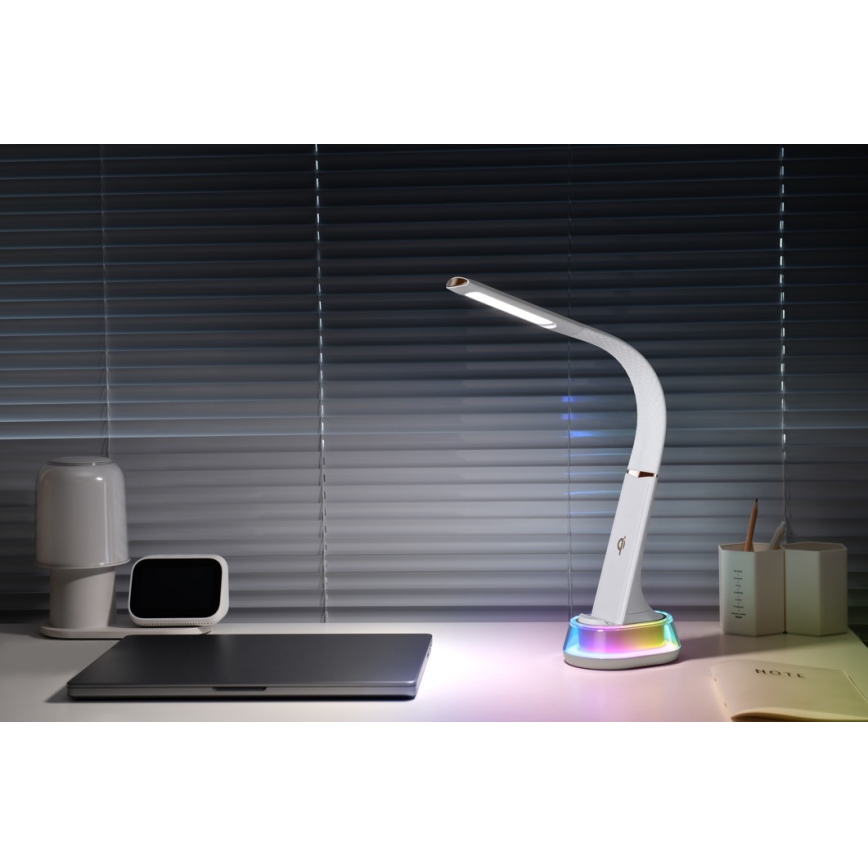LED RGB Stmievateľná stolná lampa s bezdrôtovým nabíjaním CORELLA LED/7W/12/230V biela