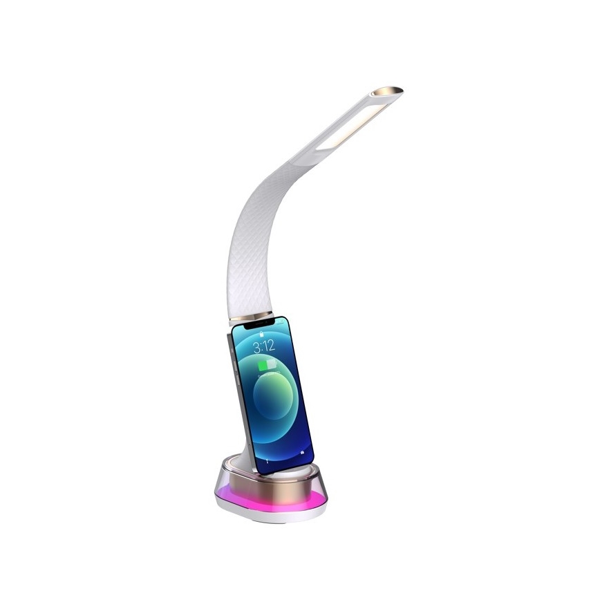 LED RGB Stmievateľná stolná lampa s bezdrôtovým nabíjaním CORELLA LED/7W/12/230V biela