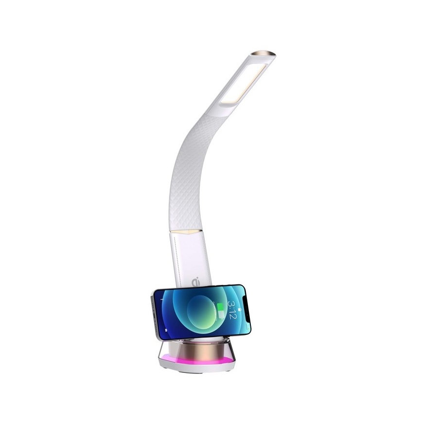 LED RGB Stmievateľná stolná lampa s bezdrôtovým nabíjaním CORELLA LED/7W/12/230V biela