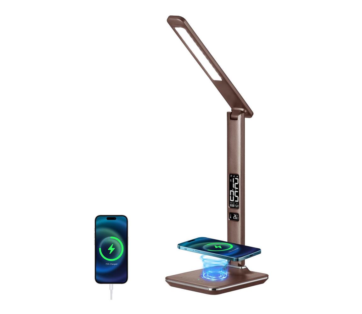 08975L-LED Stmievateľná lampa s bezdr. nabíjaním KINGFISHER 8,5W/230V hnedá