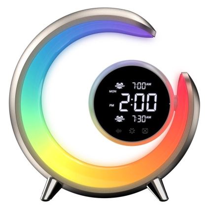 LED RGBW Stmievaľná stolná lampa s budíkom PEACOCK LED/20W/5V USB