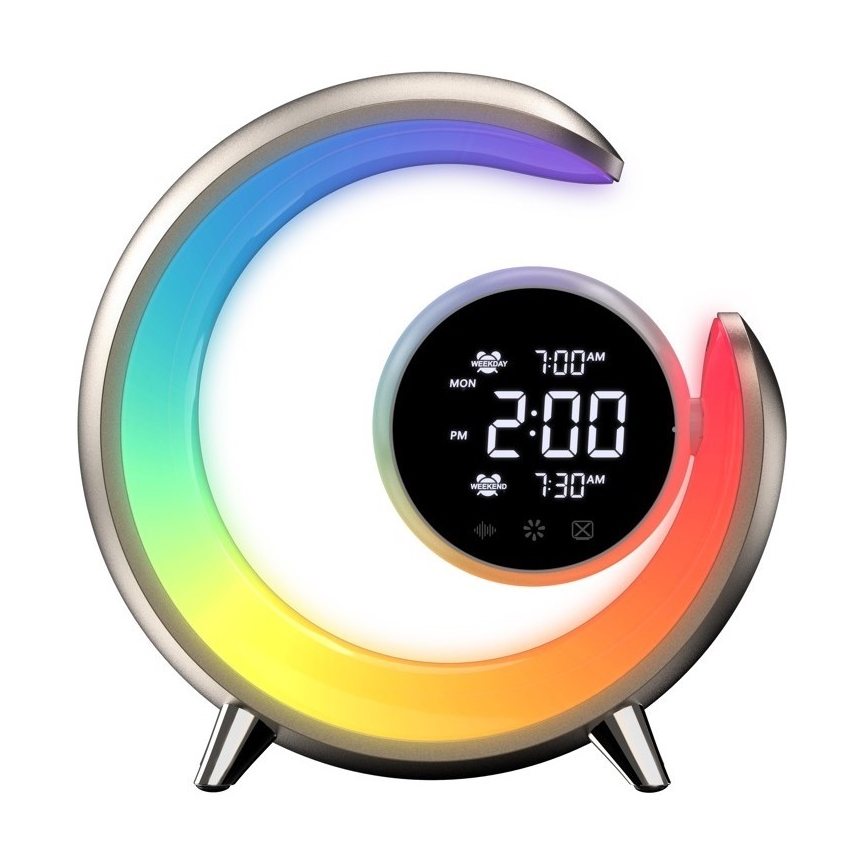 LED RGBW Stmievaľná stolná lampa s budíkom PEACOCK LED/20W/5V USB