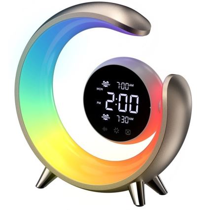 LED RGBW Stmievaľná stolná lampa s budíkom PEACOCK LED/20W/5V USB