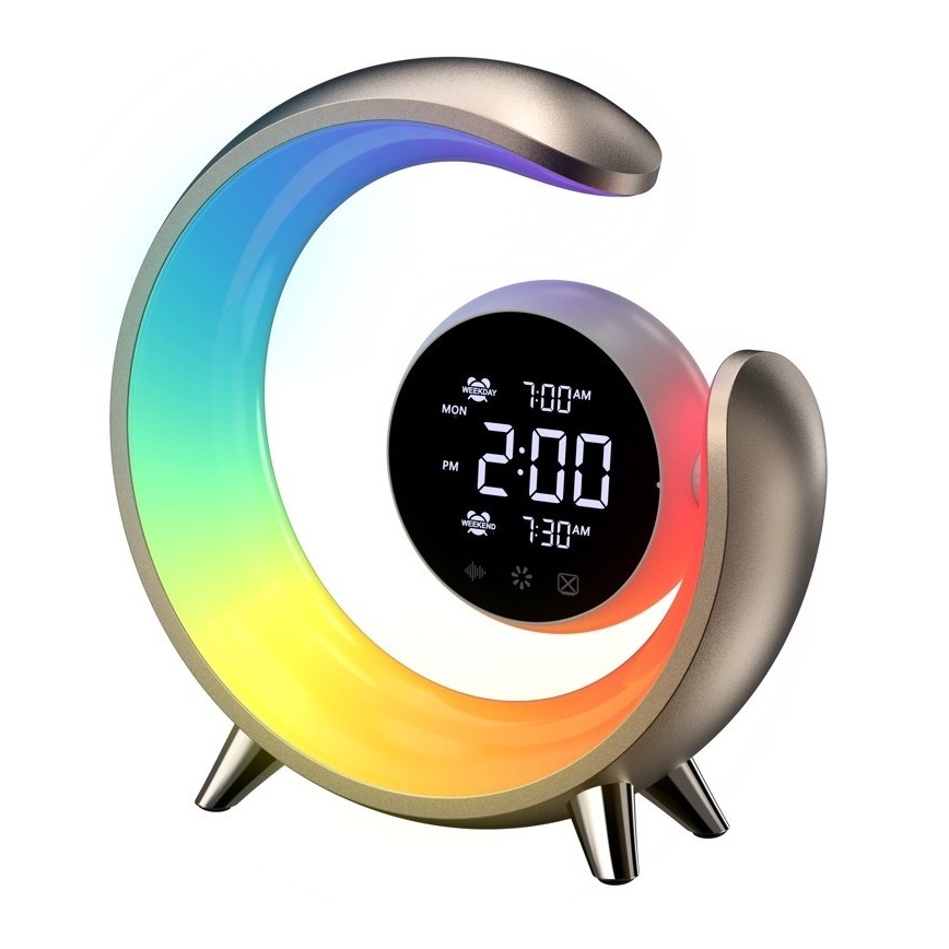 LED RGBW Stmievaľná stolná lampa s budíkom PEACOCK LED/20W/5V USB