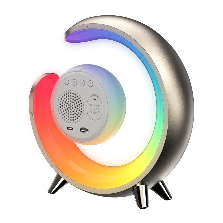 LED RGBW Stmievaľná stolná lampa s budíkom PEACOCK LED/20W/5V USB