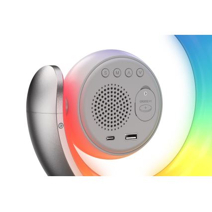 LED RGBW stmievateľná stolná lampa s budíkom LED/20W/5V USB strieborná