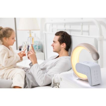 LED RGB Stmievateľná stolná lampa s budíkom a Qi nabíjaním 30W/230V zlatá