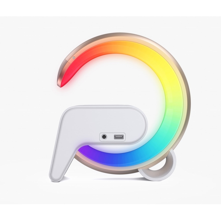 LED RGB Stmievateľná stolná lampa s budíkom a Qi nabíjaním 30W/230V zlatá