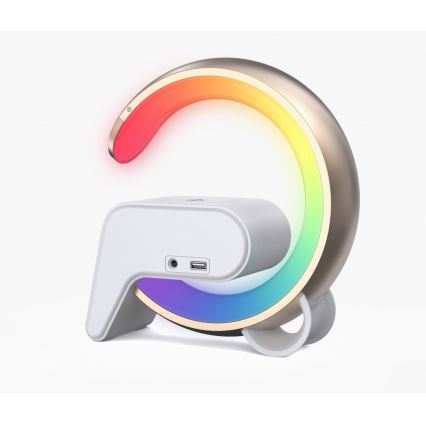 LED RGB Stmievateľná stolná lampa s budíkom a Qi nabíjaním 30W/230V zlatá