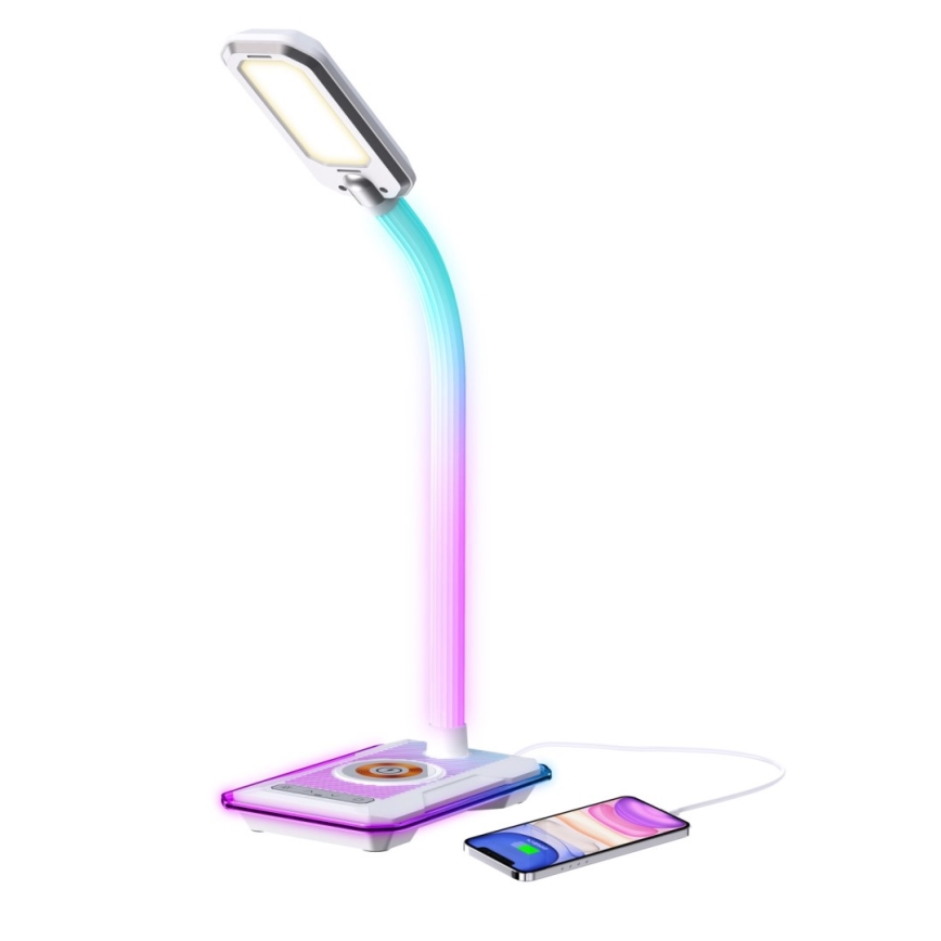 LED RGBW Stmievateľná stolná lampa s Qi nabíjaním 30W/230V 3000K/4000K/5000K biela