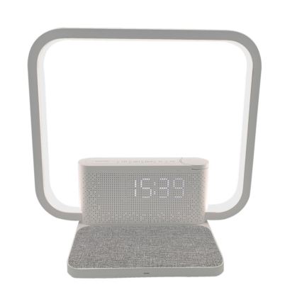 LED Stmievateľná stolná lampa s budíkom a Qi nabíjaním LED/18W/230V biela