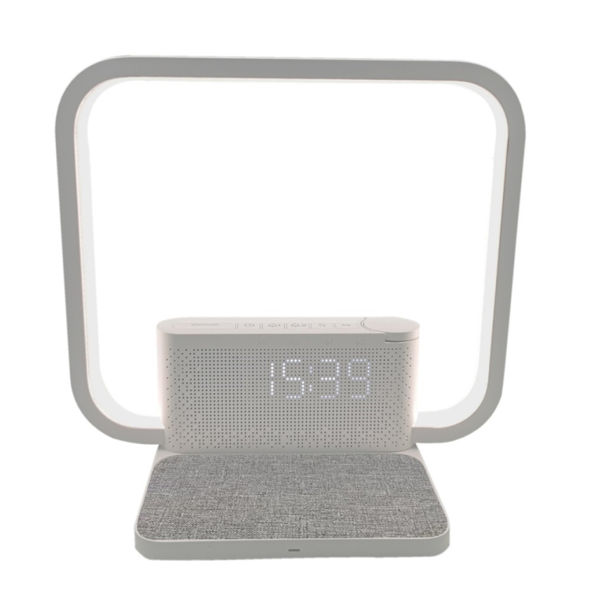 LED Stmievateľná stolná lampa s budíkom a Qi nabíjaním LED/18W/230V biela