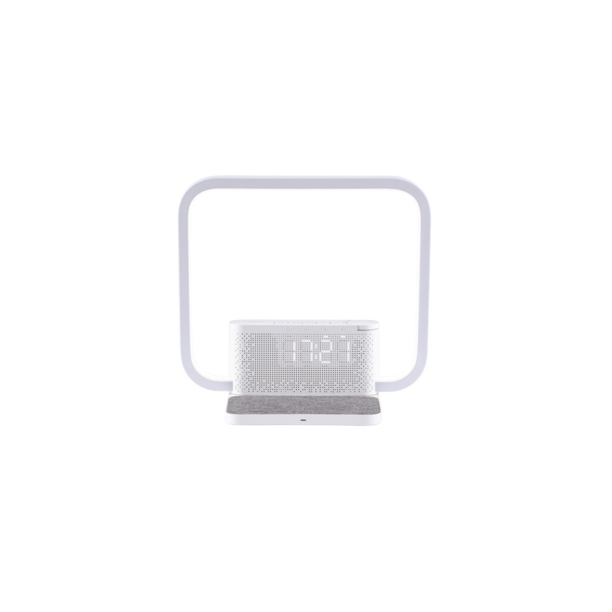 LED Stmievateľná stolná lampa s budíkom a Qi nabíjaním LED/18W/230V biela