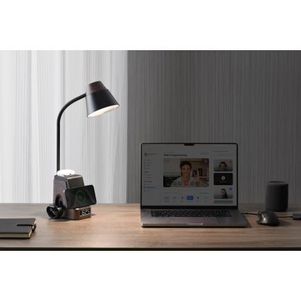 LED+CCT Stmievateľná stolová lampa s bezdrôtovým nabíjaním QI IDEAL LED/8W/230V 2700/4000/5000K hnedá