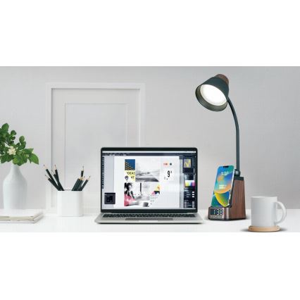 LED+CCT Stmievateľná stolová lampa s bezdrôtovým nabíjaním QI IDEAL LED/8W/230V 2700/4000/5000K hnedá