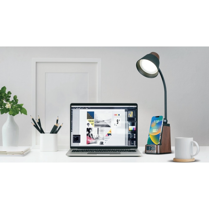 LED+CCT Stmievateľná stolová lampa s bezdrôtovým nabíjaním QI IDEAL LED/8W/230V 2700/4000/5000K hnedá