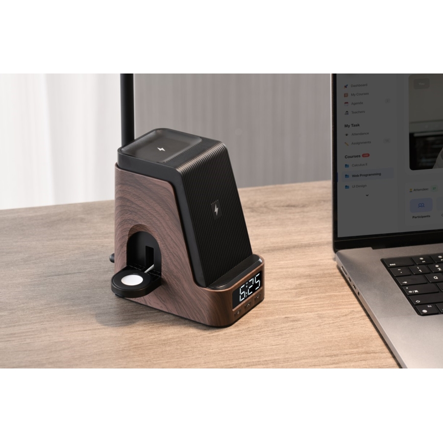 LED+CCT Stmievateľná stolová lampa s bezdrôtovým nabíjaním QI IDEAL LED/8W/230V 2700/4000/5000K hnedá