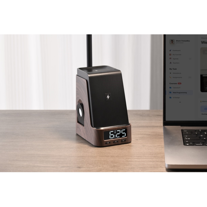 LED+CCT Stmievateľná stolová lampa s bezdrôtovým nabíjaním QI IDEAL LED/8W/230V 2700/4000/5000K hnedá