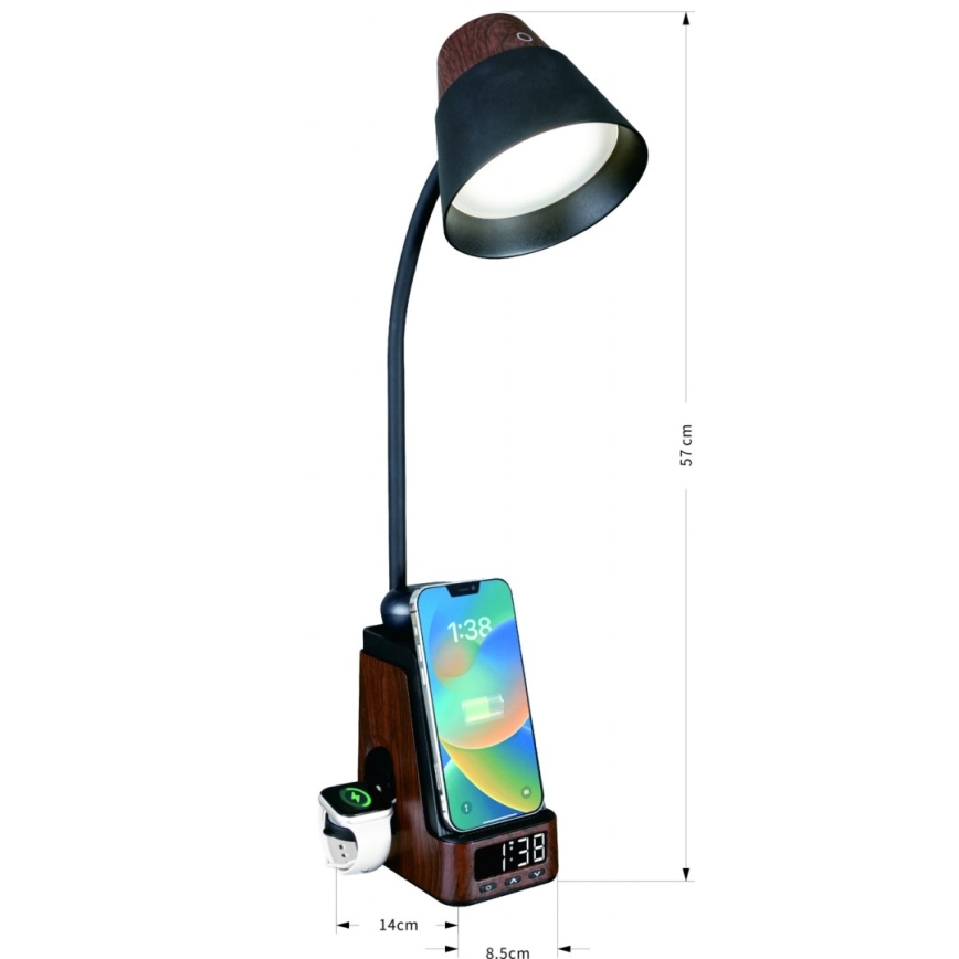 LED+CCT Stmievateľná stolová lampa s bezdrôtovým nabíjaním QI IDEAL LED/8W/230V 2700/4000/5000K hnedá