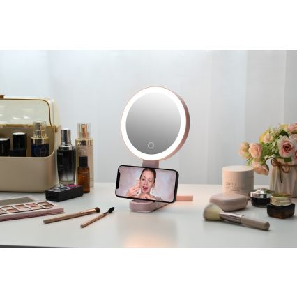 Immax 09102L - LED+CCT Stmievateľné kozmetické zrkadlo SWEET LED/3W/5V ružové