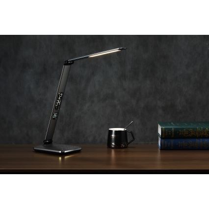 Stmievateľná stolná LED lampa 8,5 W/230 V so bezdrôtovým nabíjaním, strieborná