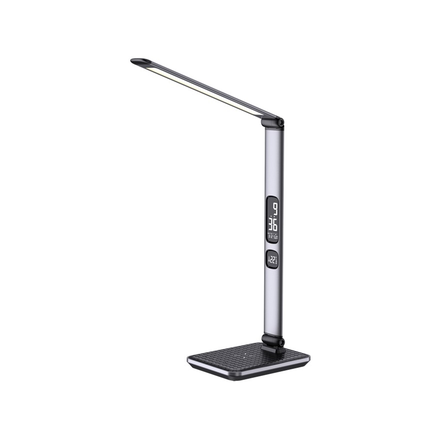 Stmievateľná stolná LED lampa 8,5 W/230 V so bezdrôtovým nabíjaním, strieborná