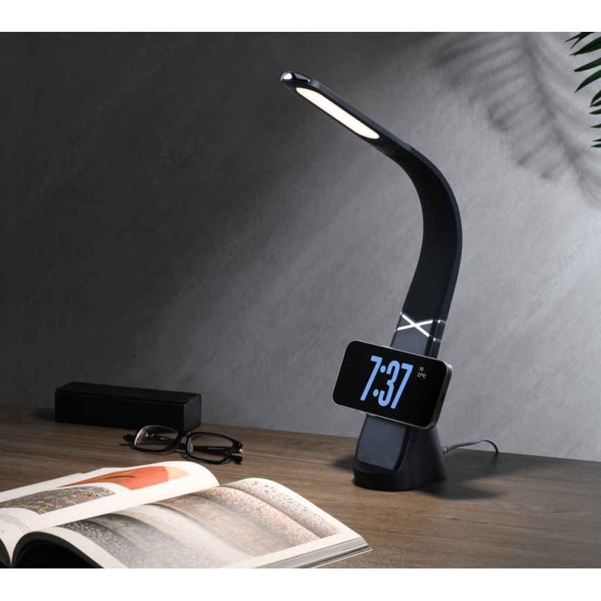 LED Stmievateľná stolná lampa s bezdrôtovým nabíjaním MAGIC LED/5W/230V čierna