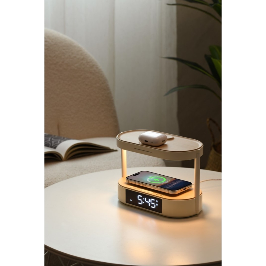 LED stmievateľná stolná lampa s budíkom a nabíjaním TRIPLE DOCK LED/1,5W/5V
