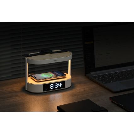 LED stmievateľná stolná lampa s budíkom a nabíjaním TRIPLE DOCK LED/1,5W/5V