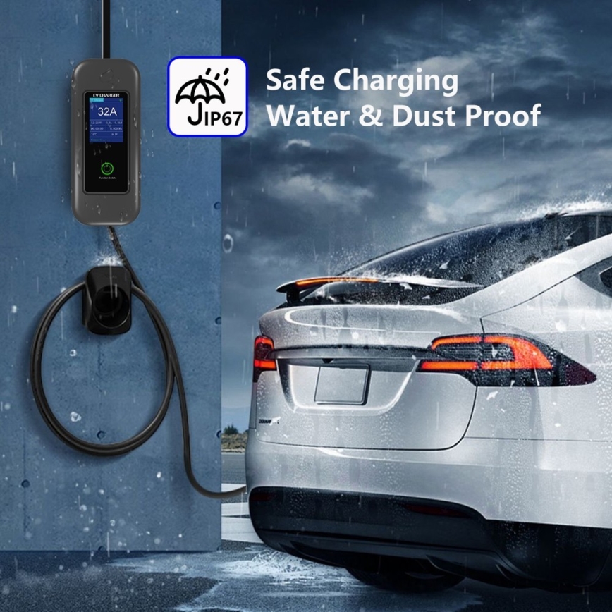 Immax - Cestovná nabíjacia stanica EV pre elektromobily AC Type 2 32A/380V 22kW + zástrčka 230V 5m Wi-Fi Tuya