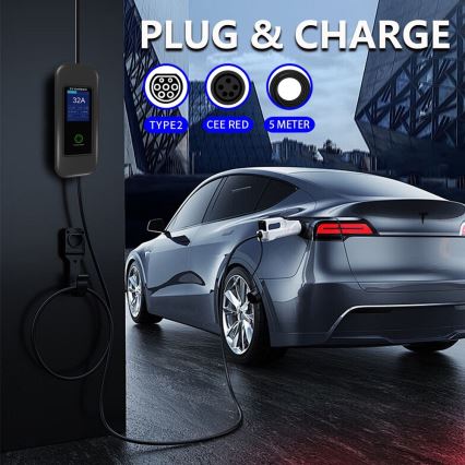 Immax - Cestovná nabíjacia stanica EV pre elektromobily AC Type 2 32A/380V 22kW + zástrčka 230V 5m Wi-Fi Tuya