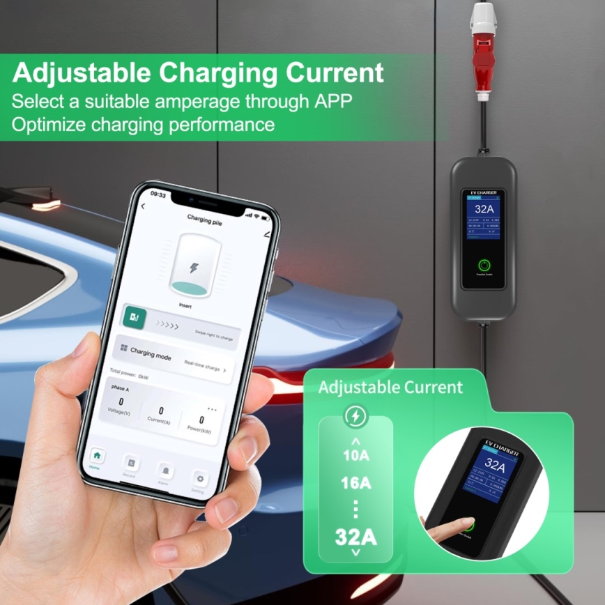 Immax - Cestovná nabíjacia stanica EV pre elektromobily AC Type 2 32A/380V 22kW + zástrčka 230V 5m Wi-Fi Tuya