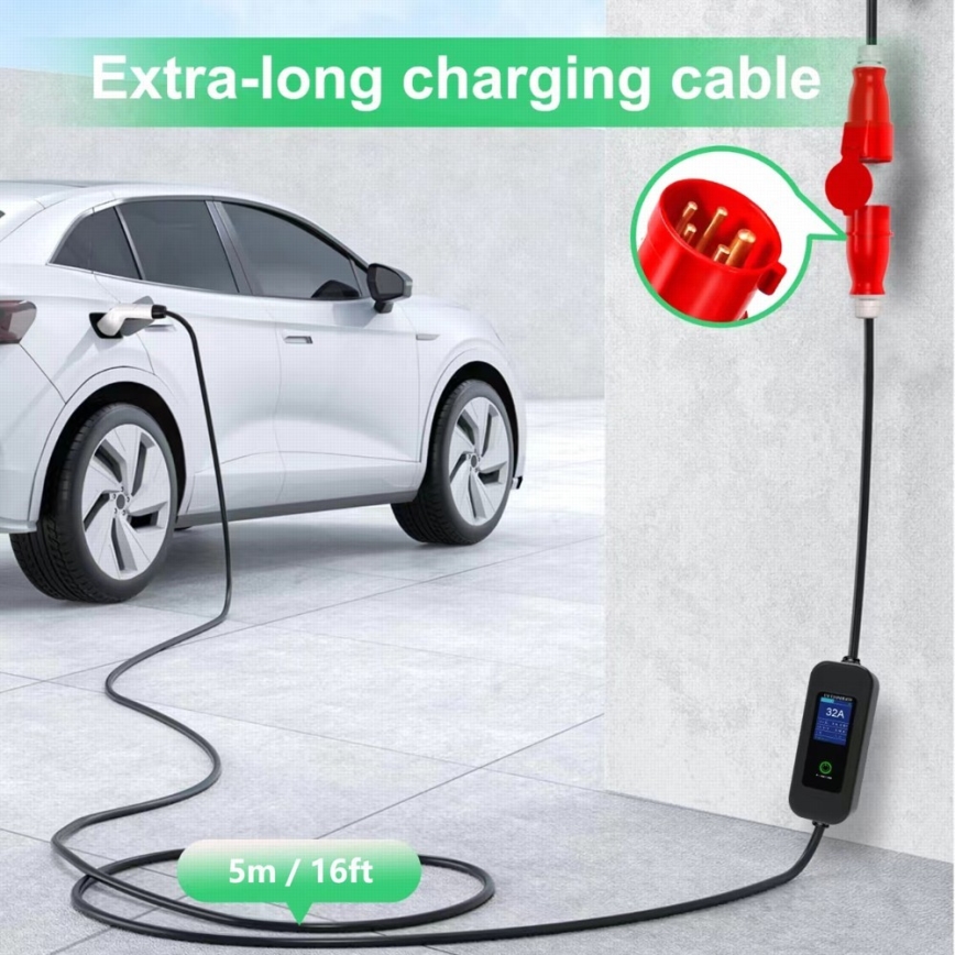 Immax - Cestovná nabíjacia stanica EV pre elektromobily AC Type 2 32A/380V 22kW + zástrčka 230V 5m Wi-Fi Tuya