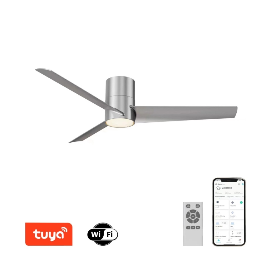 Immax NEO 07135-S - LED Stmievateľný stropný ventilátor FRESH LED/18W/230V Wi-Fi Tuya matný chróm + diaľkové ovládanie